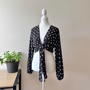 Polka Dot Wrap Top - Black and White